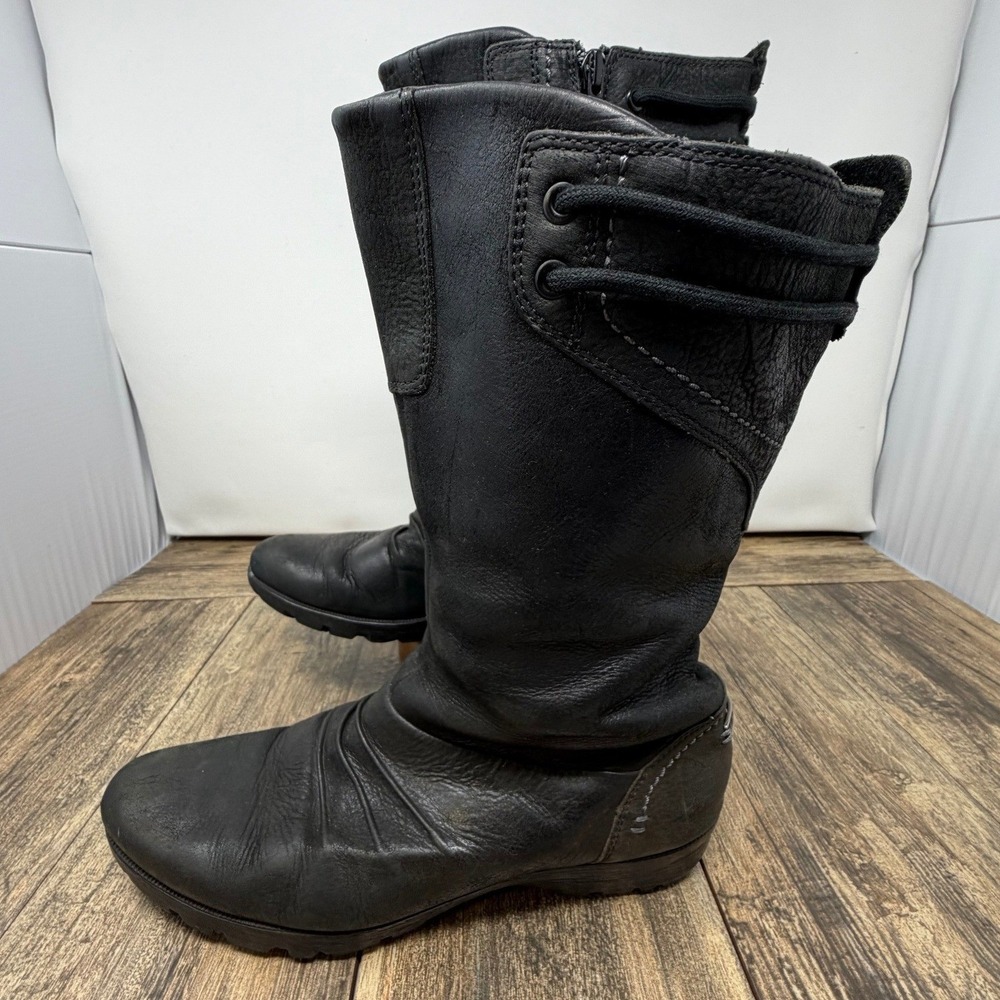 Merrell Vera Mid Black Leather Ruched Side Zip Boots Womens 9 J68776